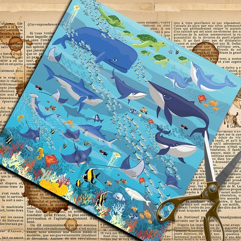 Papel de Material de Scrapbooking de Criaturas Marinas Vintage Para Junk Journaling DIY Decorativo Vida Oceánica Cartulina Para Artes