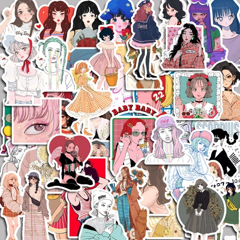 Vintage Manga Mädchen Aufkleber Retro Comic Stil Wasserdichte Decals Für Scrapbooking Laptop Handyhülle DIY Dekoration