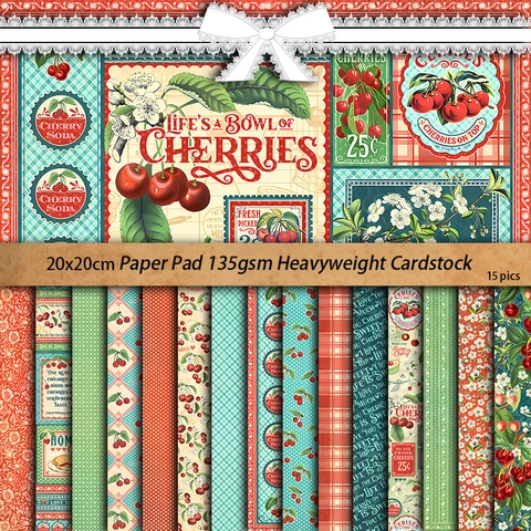 Vintage Cherry Botanical Pattern Material Paper For Scrapbooking DIY Decorative Cardstock Paper Pad Junk Journal Stickers