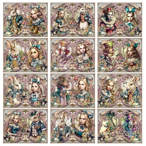 36 Pezzi Adesivi Vintage Alice Nel Paese Delle Meraviglie Per Scrapbooking DIY Diario Cancelleria Retro Personaggio Fiaba Decalcomanie Decorative