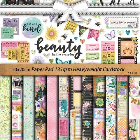 Bloc de Papel de Material de Scrapbooking Vintage Patrones Florales y Mariposas Era de Floración Fondo para Diario DIY