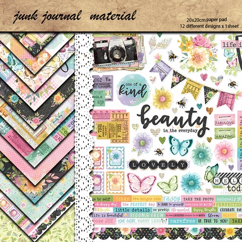Bloc de Papel de Material de Scrapbooking Vintage Patrones Florales y Mariposas Era de Floración Fondo para Diario DIY