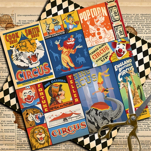 20 Fogli Blocco Di Carta Per Scrapbooking Circo Vintage 20x20cm 135gsm Carta Creativa Decorativa Clown Animale Per DIY