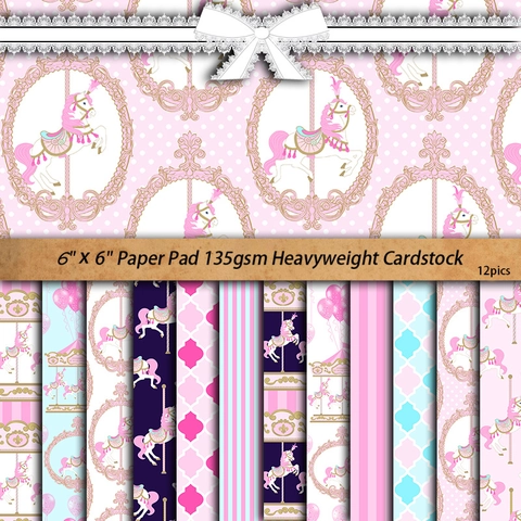 Vintage Carrousel Thema Scrapbook Papierblok Voor DIY Journaling Kaarten Maken Decoratieve Roze Esthetisch Zwaar Karton