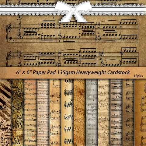 Papel de Scrapbooking Vintage Partitura de Piano Europeo Cartulina Pesada Para Collage Junk Journal y Decoración Artesanal DIY