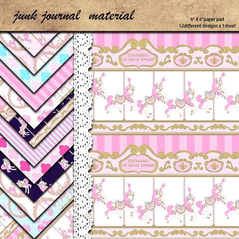 Vintage Carrousel Thema Scrapbook Papierblok Voor DIY Journaling Kaarten Maken Decoratieve Roze Esthetisch Zwaar Karton