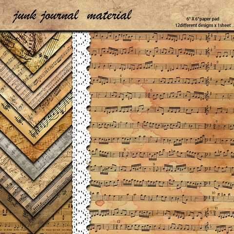 Papel de Scrapbooking Vintage Partitura de Piano Europeo Cartulina Pesada Para Collage Junk Journal y Decoración Artesanal DIY