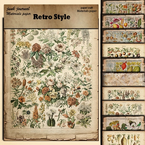 Vintage Botanisches Material Papier Retro Floral Junk Journal Dekoratives Papier Für Scrapbooking DIY Basteln Journaling Zubehör