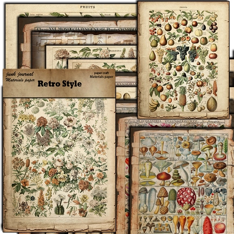 Vintage Botanisches Material Papier Retro Floral Junk Journal Dekoratives Papier Für Scrapbooking DIY Basteln Journaling Zubehör
