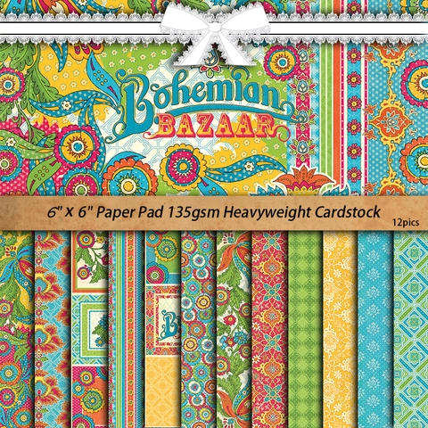 Blocco di Carta per Scrapbook Vintage Bohemian Bazaar Cartoncino Pesante Assortiti per Creazione di Biglietti Fai Da Te