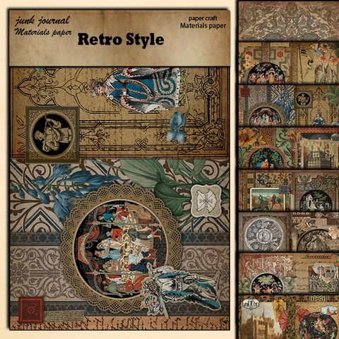 Retro Mittelalter Stil Scrapbooking Material Papier Vintage Figuren Schloss Blumen Design Junk Journal Deko DIY Bastelpapier