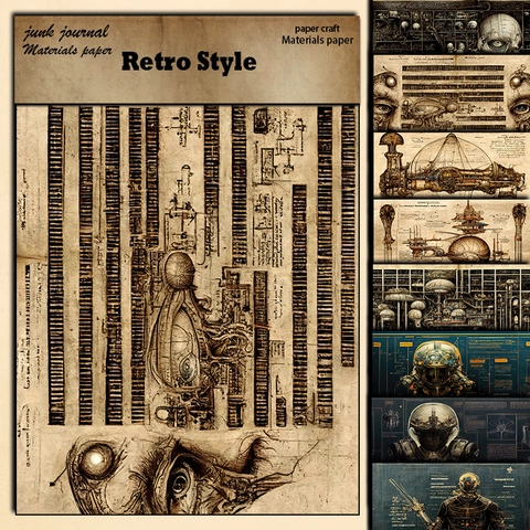 Vintage Cyberpunk Steampunk Scrapbooking Materialpapier Mechanische Blaupause Anatomisches Dekopapier Für DIY Journal