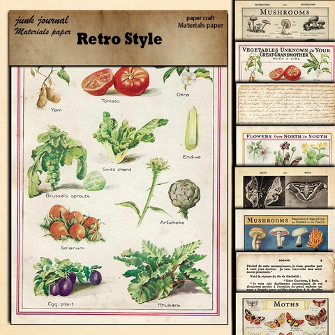 Vintage Botanik Diagramm Scrapbooking Material Papier Retro Pflanze Pilz Blume Insekt Dekoratives Papier Pad Für DIY Kunstprojekte