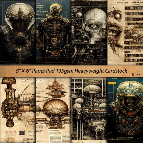 Vintage Cyberpunk Steampunk Scrapbooking Materialpapier Mechanische Blaupause Anatomisches Dekopapier Für DIY Journal
