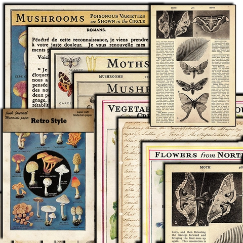 Vintage Botanik Diagramm Scrapbooking Material Papier Retro Pflanze Pilz Blume Insekt Dekoratives Papier Pad Für DIY Kunstprojekte