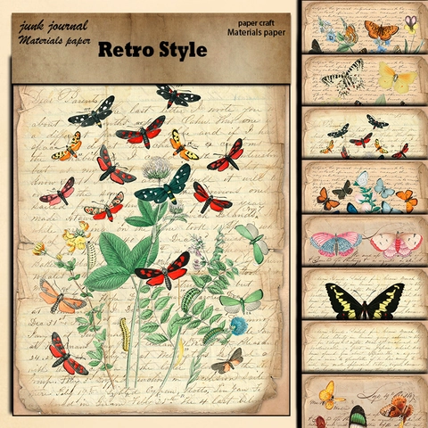 Vintage Schmetterling Floral Scrapbooking Material Papier Retro Handschrift Junk Journal Papier Für DIY Kunst Handwerk