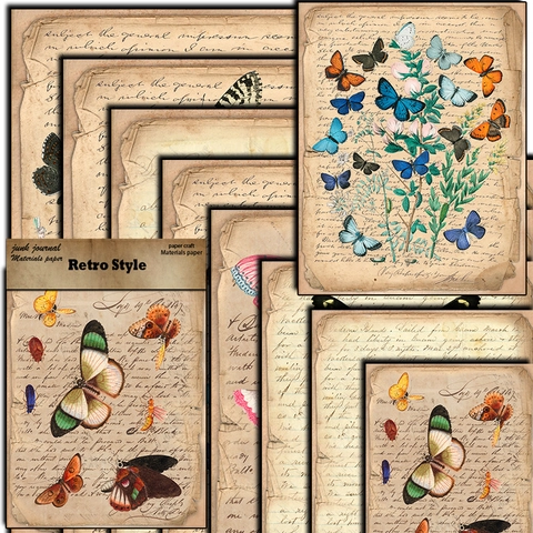 Vintage Schmetterling Floral Scrapbooking Material Papier Retro Handschrift Junk Journal Papier Für DIY Kunst Handwerk