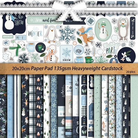 Blocco di Carta Vintage Winter Market per Scrapbooking 20 Fogli 20x20cm Cartoncino Pesante per DIY Journaling Artigianato Decorazione
