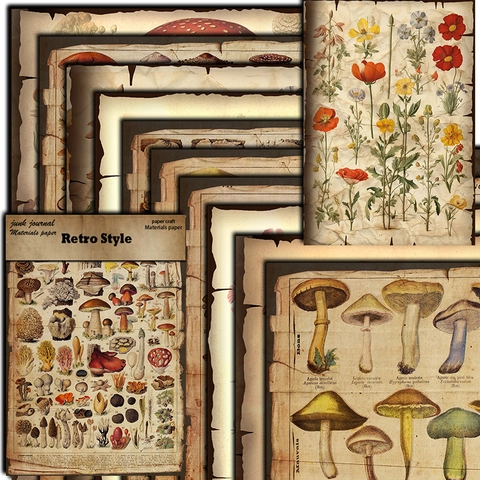 Papel de Material Botánico de Seta Vintage Para DIY Scrapbooking Journaling Retro Estética Envejecida Papel de Artesanía Decorativo