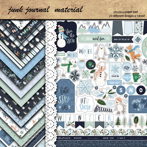 Blocco di Carta Vintage Winter Market per Scrapbooking 20 Fogli 20x20cm Cartoncino Pesante per DIY Journaling Artigianato Decorazione