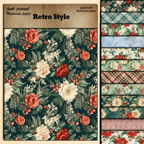 Vintage Floral Gitter Scrapbook Material Papier Für Junk Journal DIY Handkonto Basteln Hintergrund Dekorative Kunst Papier