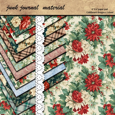 Vintage Floral Gitter Scrapbook Material Papier Für Junk Journal DIY Handkonto Basteln Hintergrund Dekorative Kunst Papier