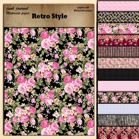 Juego de Papel de Scrapbooking Vintage Patrón Floral Ladrillo Papel Offset para Junk Journaling DIY Decoración Fondo