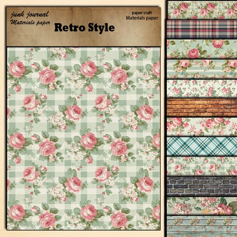 Retro Stil Scrapbook Material Papier Floral Karo Ziegel Holzmaserung Dekorationspapier Für Journaling DIY Handwerk