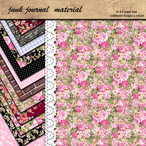 Juego de Papel de Scrapbooking Vintage Patrón Floral Ladrillo Papel Offset para Junk Journaling DIY Decoración Fondo