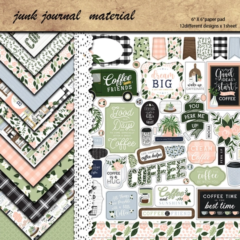 Vintage Scrapbook Papier Floral Karomuster Kaffee Thema Dekoratives Hintergrundpapier Für DIY Kartenherstellung Basteln
