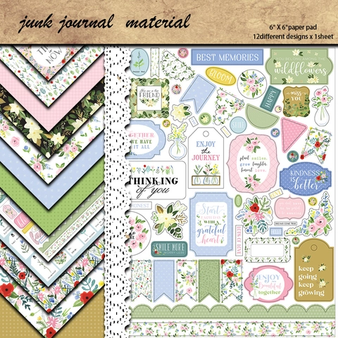 Blocco di Carta per Scrapbooking Floreale Vintage Cartoncino per Junk Journal DIY Decorazione Artistica Carta di Sfondo