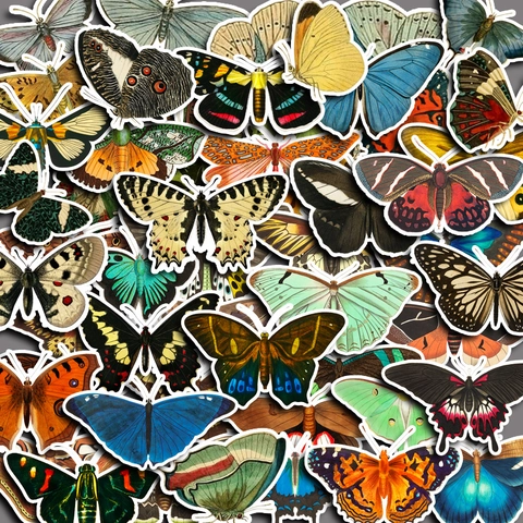 Adesivi Farfalla Vintage Decalcomanie Insetti Retrò per Scrapbooking Diari Valigie Laptop Fai da Te Adesivi PVC Impermeabili Decorativi