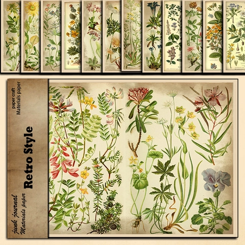 Papel de Material de Scrapbooking Botánico Vintage Cartulina Offset Sin Ácido Para Decoración de Diario DIY Hojas