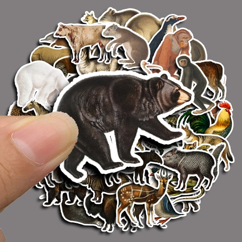 Set Adesivi Animali Vintage Per Cover Telefono Laptop Valigia DIY Scrapbooking Retro Orso Elefante Illustrazione Decorazione