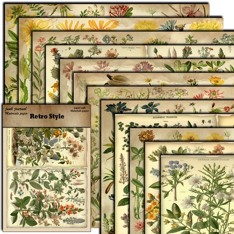 Papel de Material de Scrapbooking Botánico Vintage Cartulina Offset Sin Ácido Para Decoración de Diario DIY Hojas