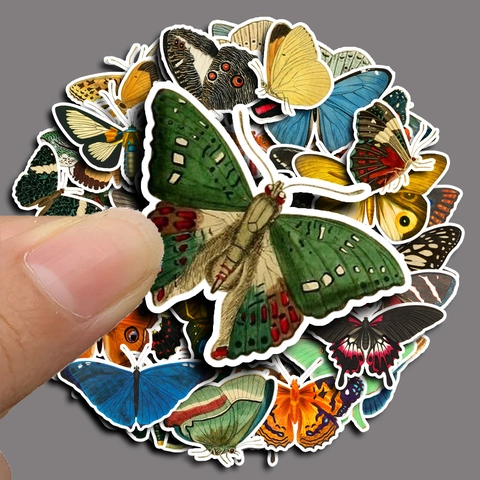 Adesivi Farfalla Vintage Decalcomanie Insetti Retrò per Scrapbooking Diari Valigie Laptop Fai da Te Adesivi PVC Impermeabili Decorativi
