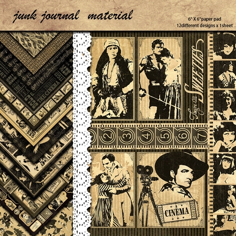 Paquete de Papel de Material de Scrapbook Tema Película Vintage para Junk Journaling Papel Estampado Decorativo Retro para Manualidades