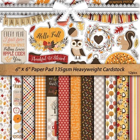 Paquete de Papel de Scrapbook Vintage Hello Fall Papel Estampado de Otoño para DIY Journaling Material Decorativo para Acción de Gracias