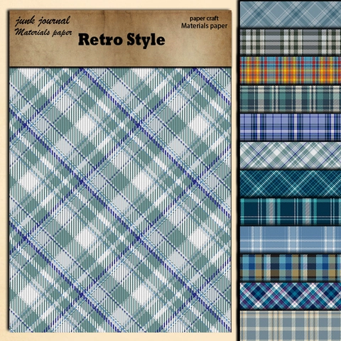 12 Blätter Retro Blau Kariert Scrapbook Material Papier Schottenmuster Dekorativ Für Junk Journal DIY Basteln Karte
