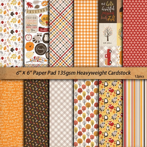 Paquete de Papel de Scrapbook Vintage Hello Fall Papel Estampado de Otoño para DIY Journaling Material Decorativo para Acción de Gracias