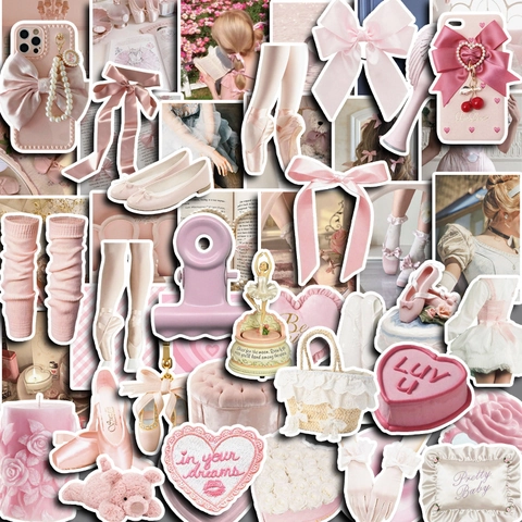 Adesivi in Carta Impermeabile Vintage Balletcore Rosa Fiocco Cuore Scarpe Per Scrapbook Laptop Telefono Diario DIY Decor