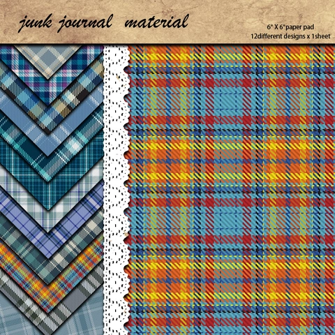 12 Blätter Retro Blau Kariert Scrapbook Material Papier Schottenmuster Dekorativ Für Junk Journal DIY Basteln Karte