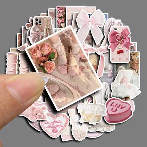 Adesivi in Carta Impermeabile Vintage Balletcore Rosa Fiocco Cuore Scarpe Per Scrapbook Laptop Telefono Diario DIY Decor