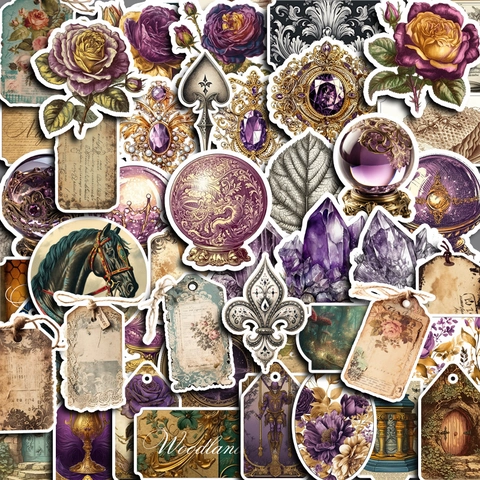 Ensemble d'Autocollants Fleurs Botaniques Vintage Étiquettes Décoratives Rétro en PVC Pour Journaling Scrapbooking DIY