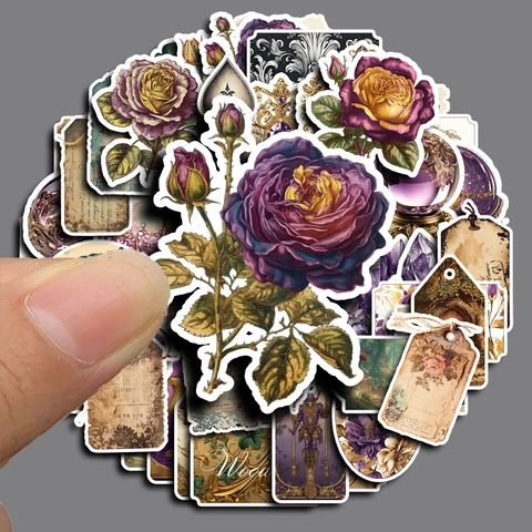 Ensemble d'Autocollants Fleurs Botaniques Vintage Étiquettes Décoratives Rétro en PVC Pour Journaling Scrapbooking DIY