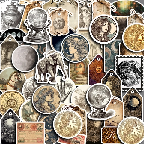 Adesivi Celestiali Vintage Con Motivi Di Sole E Luna Impermeabile Per Scrapbooking Journaling Artigianato Fai-Da-Te Estetico