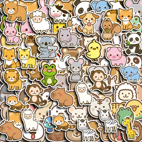 Kawaii Cartoon Animal Stickers Waterproof PVC Die-Cut Decals For Scrapbooking Journal Notebook Laptop DIY Creative Decoration