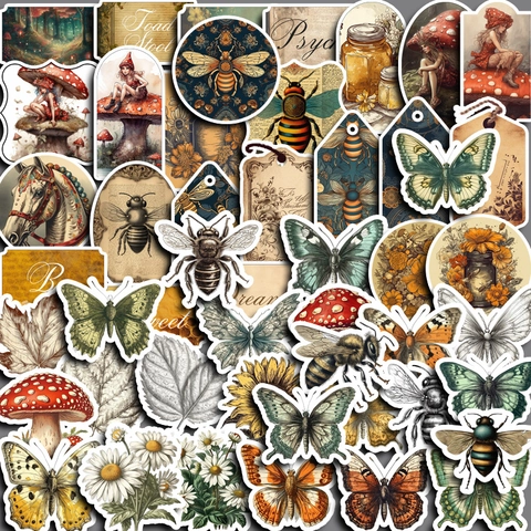Autocollants Papillon Forêt Rétro Imperméable PVC Décalcomanies Décoratives Pour Bouteille D'Eau DIY Scrapbooking Journal Mignon Esthétique Botanique