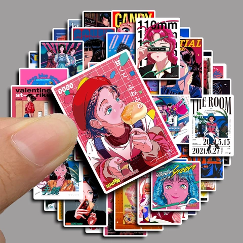 Sortierte Japanische Retro Anime Mädchen Aufkleber City Pop Stil Laminierte Karton Wasserdichte Aufkleber Für Journal Dekoration Schreibwaren