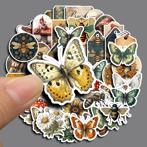 Autocollants Papillon Forêt Rétro Imperméable PVC Décalcomanies Décoratives Pour Bouteille D'Eau DIY Scrapbooking Journal Mignon Esthétique Botanique